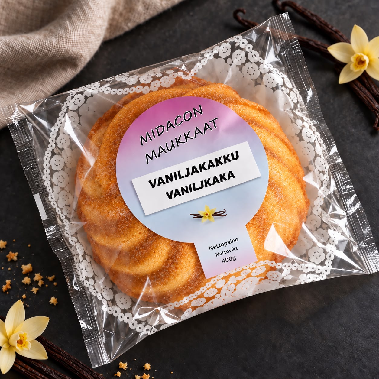 Midacon Maukkaat vaniljakakku 400g
