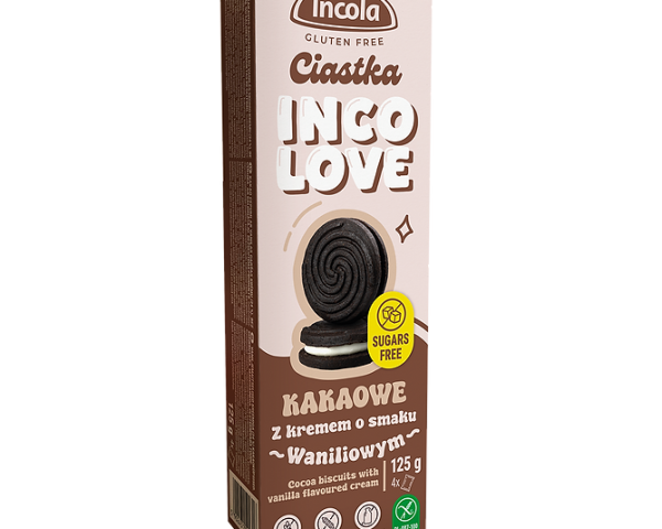 Incola kaakao-vaniljatäytekeksi 125g (G, L, sokton)